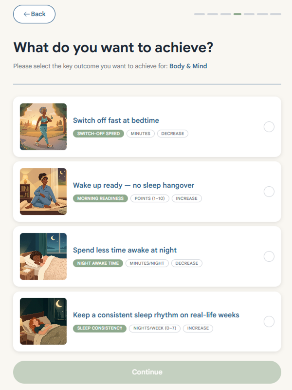 Crowdseek app showing sleep outcome choices