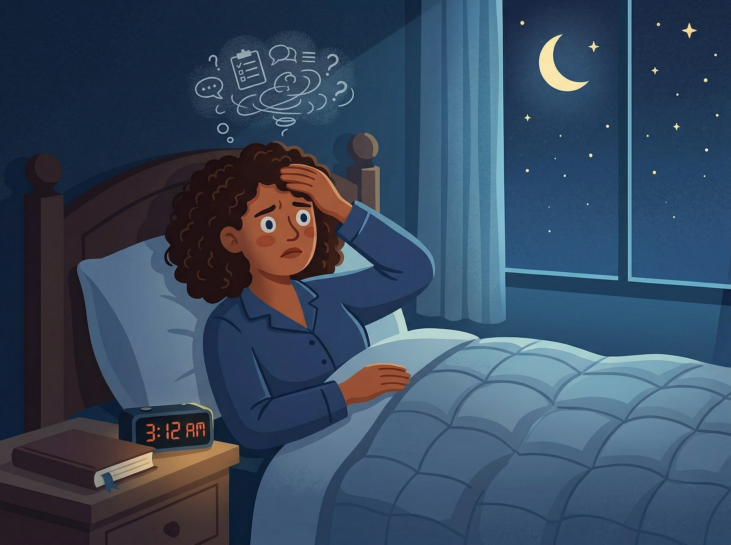 Person awake in bed at 3:12am